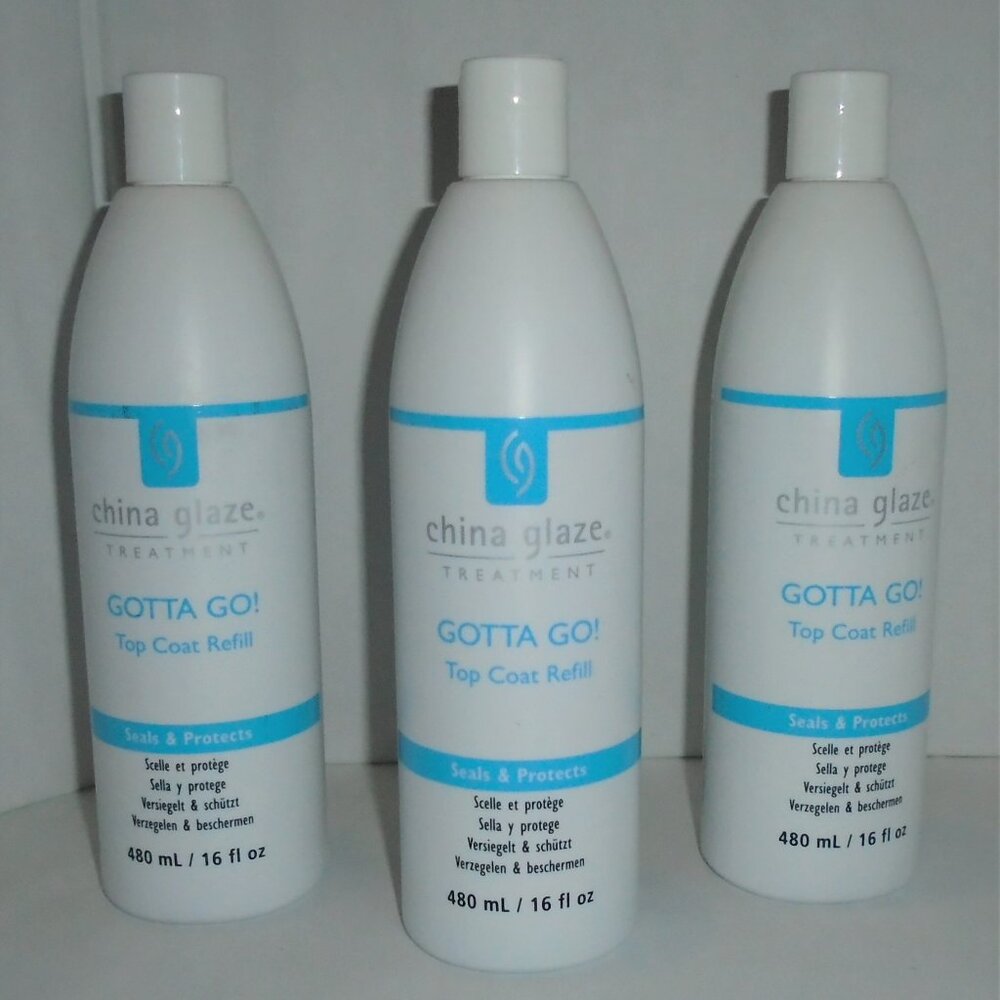 China Glaze Treatment GOTTA GO Top Coat Refill 16oz Bottle x3 Seals & Protects